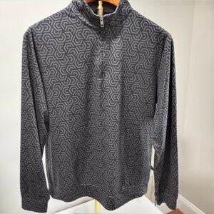 TAILORBYRD GREY GEOMETRIC DESIGN PERFORMANCE LONG SLEEVE 1/2 ZIP POLO MEN L